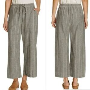 Eileen Fisher Organic Cotton Hemp Wide Leg Gray Pinstripe Pants Pockets medium